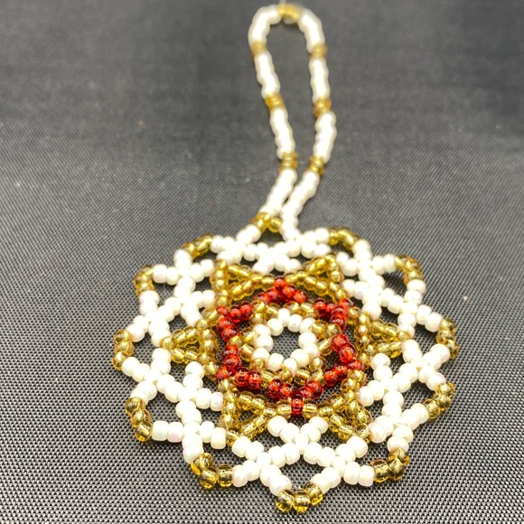 2 Antique Czech Gablonz Beaded Star + Snowflake Christmas Ornament Vtg Norway - Picture 14 of 16